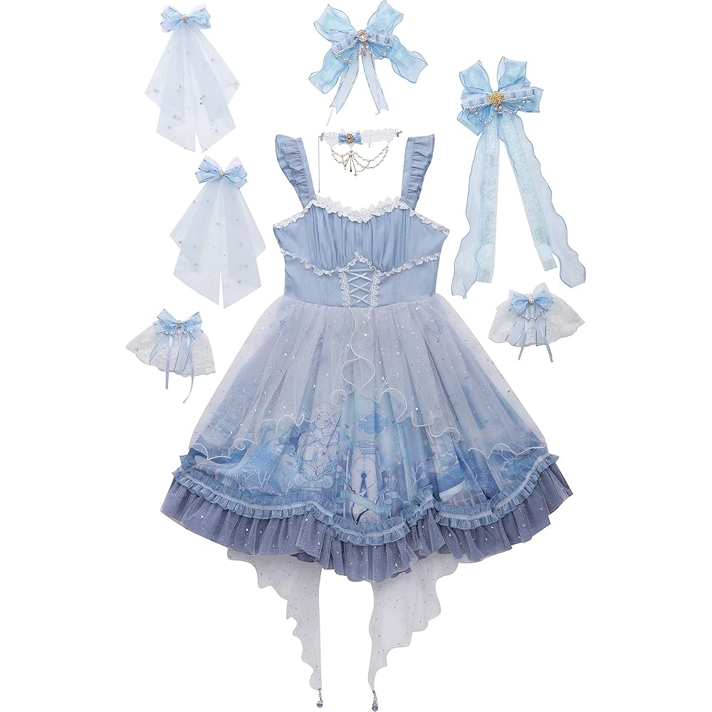 Amazon.com: WKNBEU Women Sweet Lolita Dress Plus Size Blue